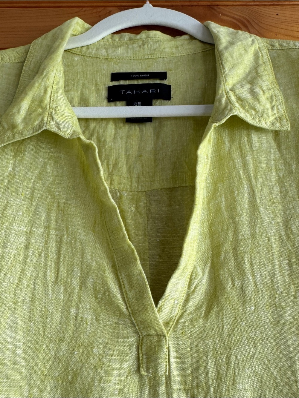 Tahari 100% Linen Tunic Top 1X Lemon Yellow Roll Tab Sleeve V Neck Relaxed - Picture 3 of 12